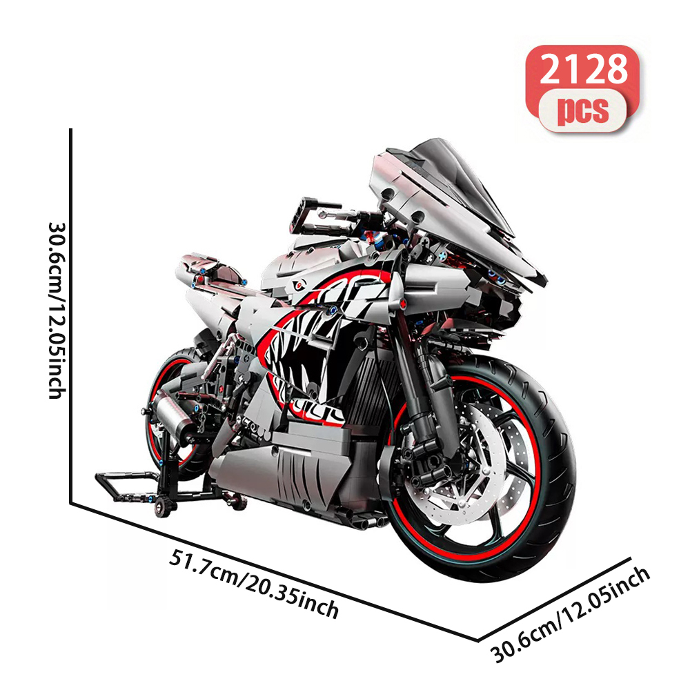 1:5 Motorcycle Racing Building Blocks Set - Silver & Red ABS Model 2128Pcs Building Blocks Toys Set Home Decor Perfect New Year Christmas Birthday Gifts For Friends