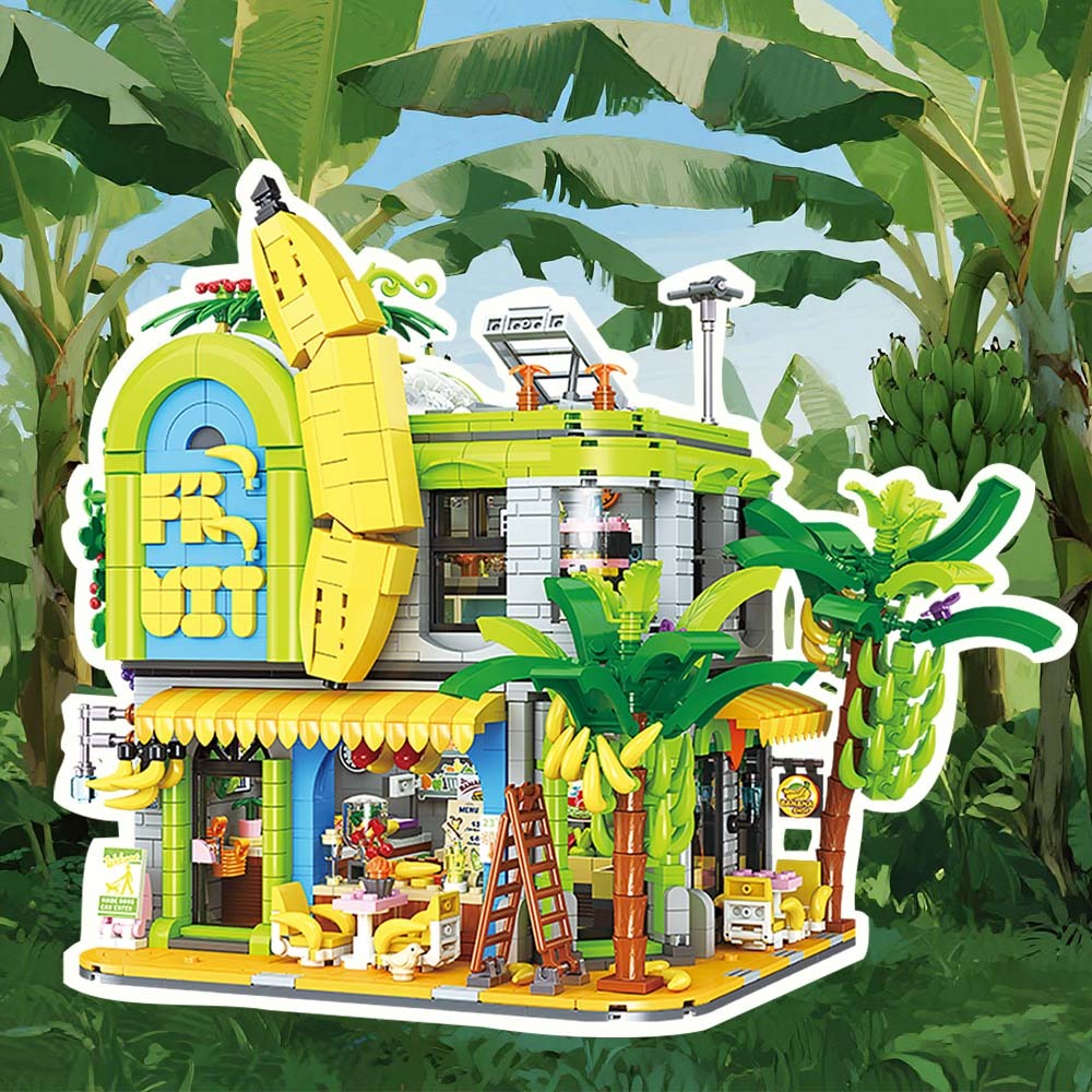 2165pcs Banana Shop Street Scene Building Blocks Toys Set Home Decor Perfect New Year Christmas Birthday Gifts For Friends
