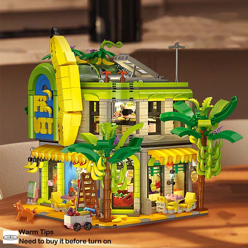 2165pcs Banana Shop Street Scene Building Blocks Toys Set Home Decor Perfect New Year Christmas Birthday Gifts For Friends