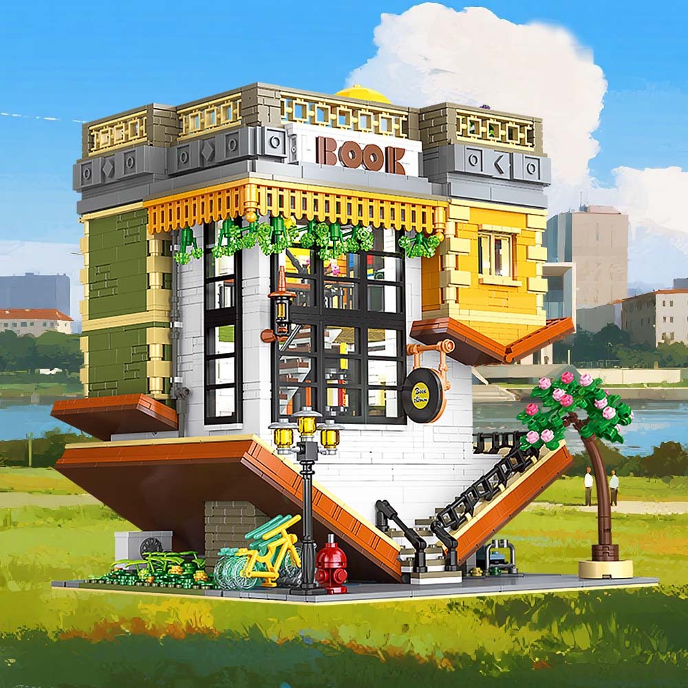 3621pcs Inverted Bookstore Street Scene Building Blocks Toys Set Home Decor Perfect New Year Christmas Birthday Gifts For Friends