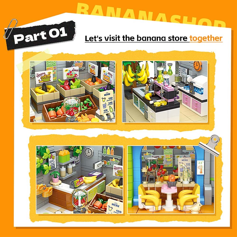 2165pcs Banana Shop Street Scene Building Blocks Toys Set Home Decor Perfect New Year Christmas Birthday Gifts For Friends