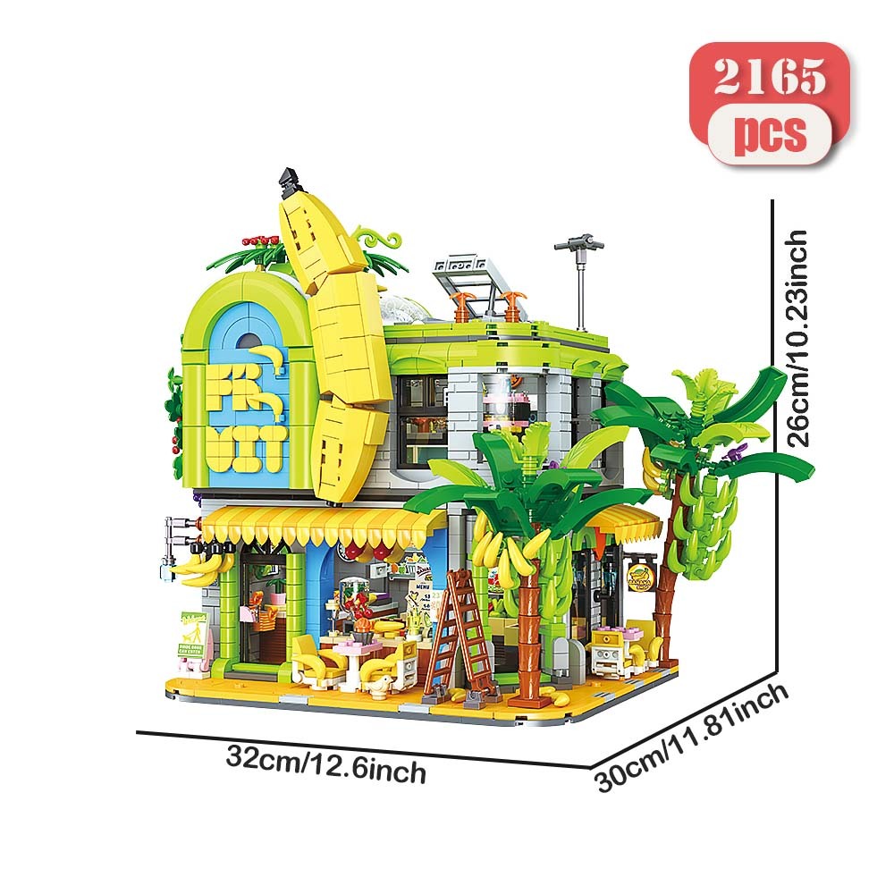 2165pcs Banana Shop Street Scene Building Blocks Toys Set Home Decor Perfect New Year Christmas Birthday Gifts For Friends