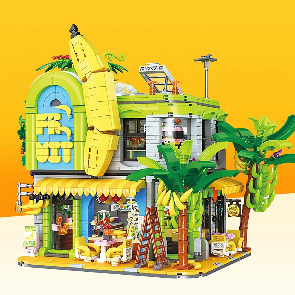 2165pcs Banana Shop Street Scene Building Blocks Toys Set Home Decor Perfect New Year Christmas Birthday Gifts For Friends
