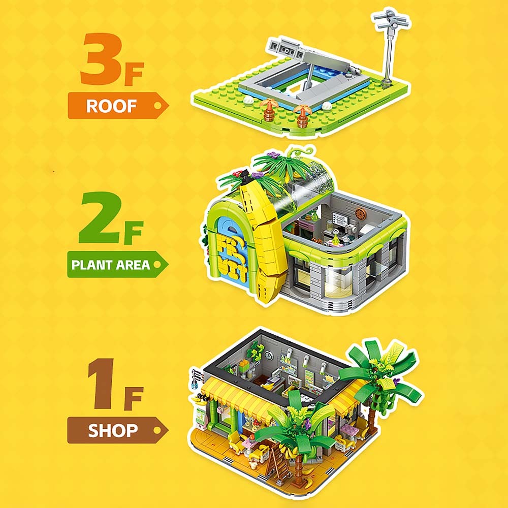 2165pcs Banana Shop Street Scene Building Blocks Toys Set Home Decor Perfect New Year Christmas Birthday Gifts For Friends