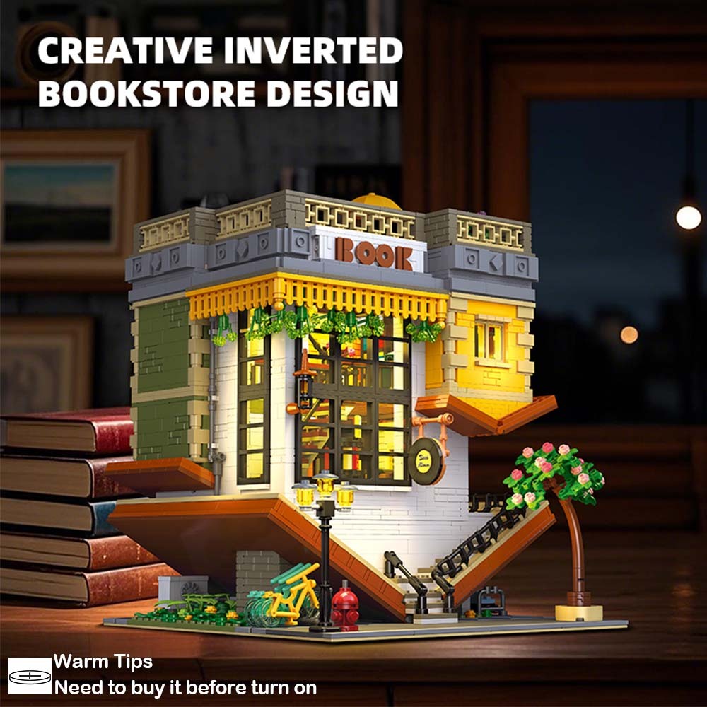 3621pcs Inverted Bookstore Street Scene Building Blocks Toys Set Home Decor Perfect New Year Christmas Birthday Gifts For Friends