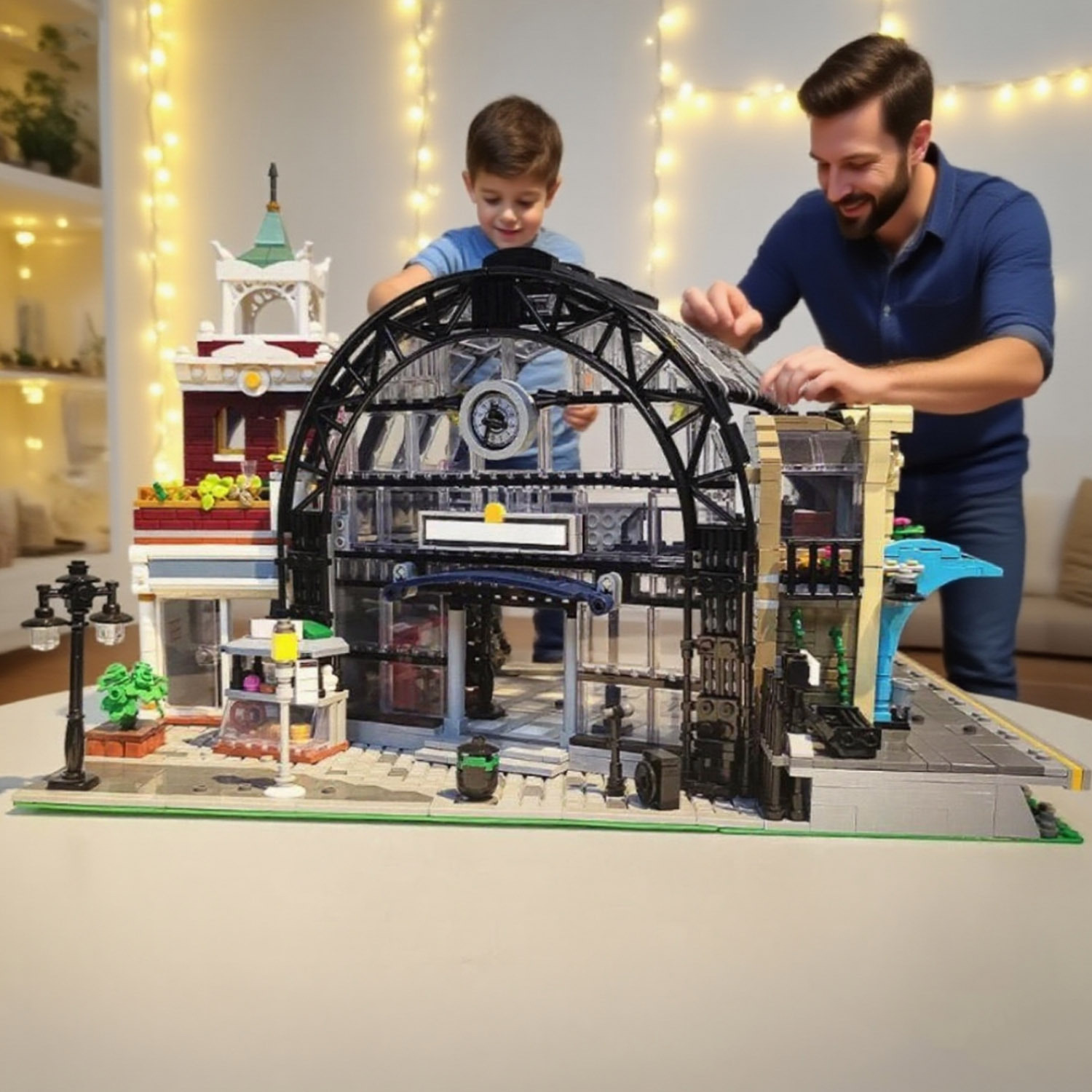 Jiestar Creator Expert Street View The Meeting Point of Train Station 2720Pcs Moc Model Modular Building Blocks Bricks Toys 89154