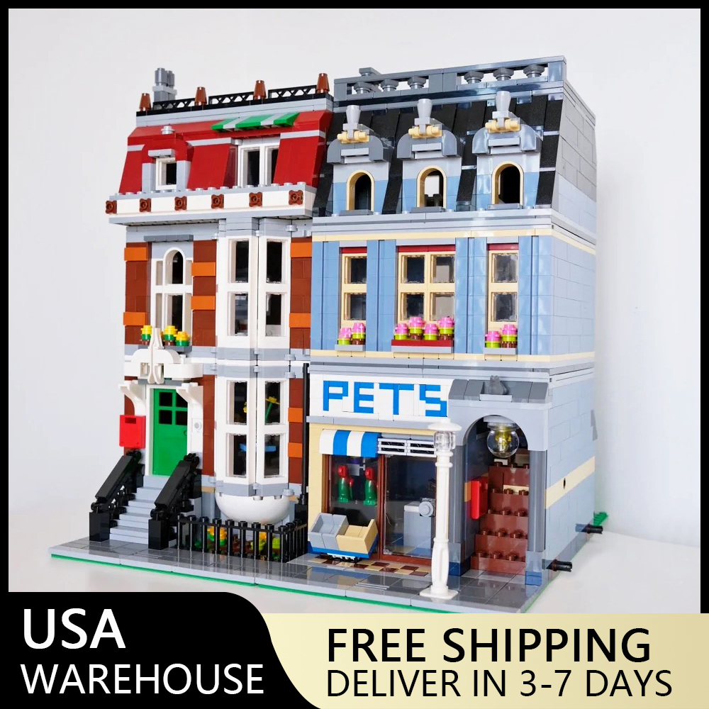 (Ship from USA) Classic Creator Expert Street View Serial Pet Shop 10218 15009 2032Pcs Building Blocks Bricks With Minifigures