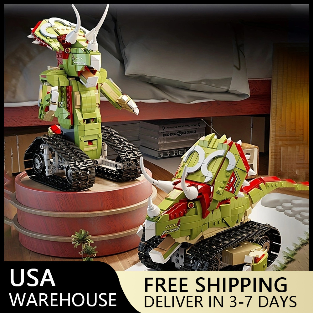 (Ship from USA) Technical Serial Two Variable Remote Control Dinosaur Car Triceratops 615007 870PCS Building Blocks Bricks compatible With LEGO Minifigures