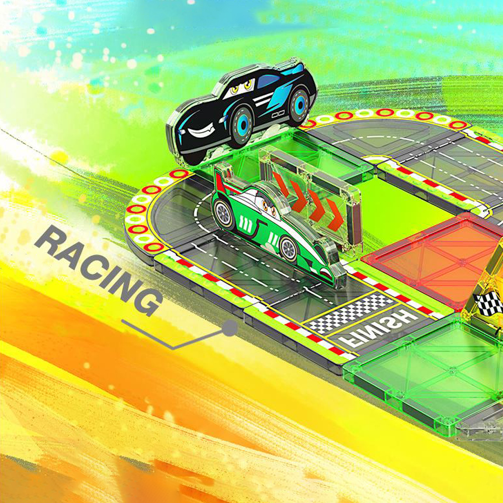 (Ship from USA)  Children's Toy Serial Racing Scene Magnetic Sheet CLP-032 32PCS Building Blocks Bricks compatible With LEGO Minifigures