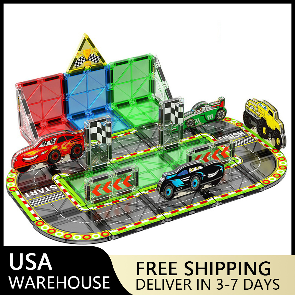 (Ship from USA)  Children's Toy Serial Racing Scene Magnetic Sheet CLP-032 32PCS Building Blocks Bricks compatible With LEGO Minifigures