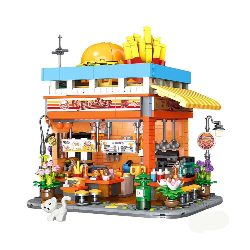 Jiestar JJ9082 Hamburger Shop House Street View Buildling Blocks Bricks Toys 1727Pcs