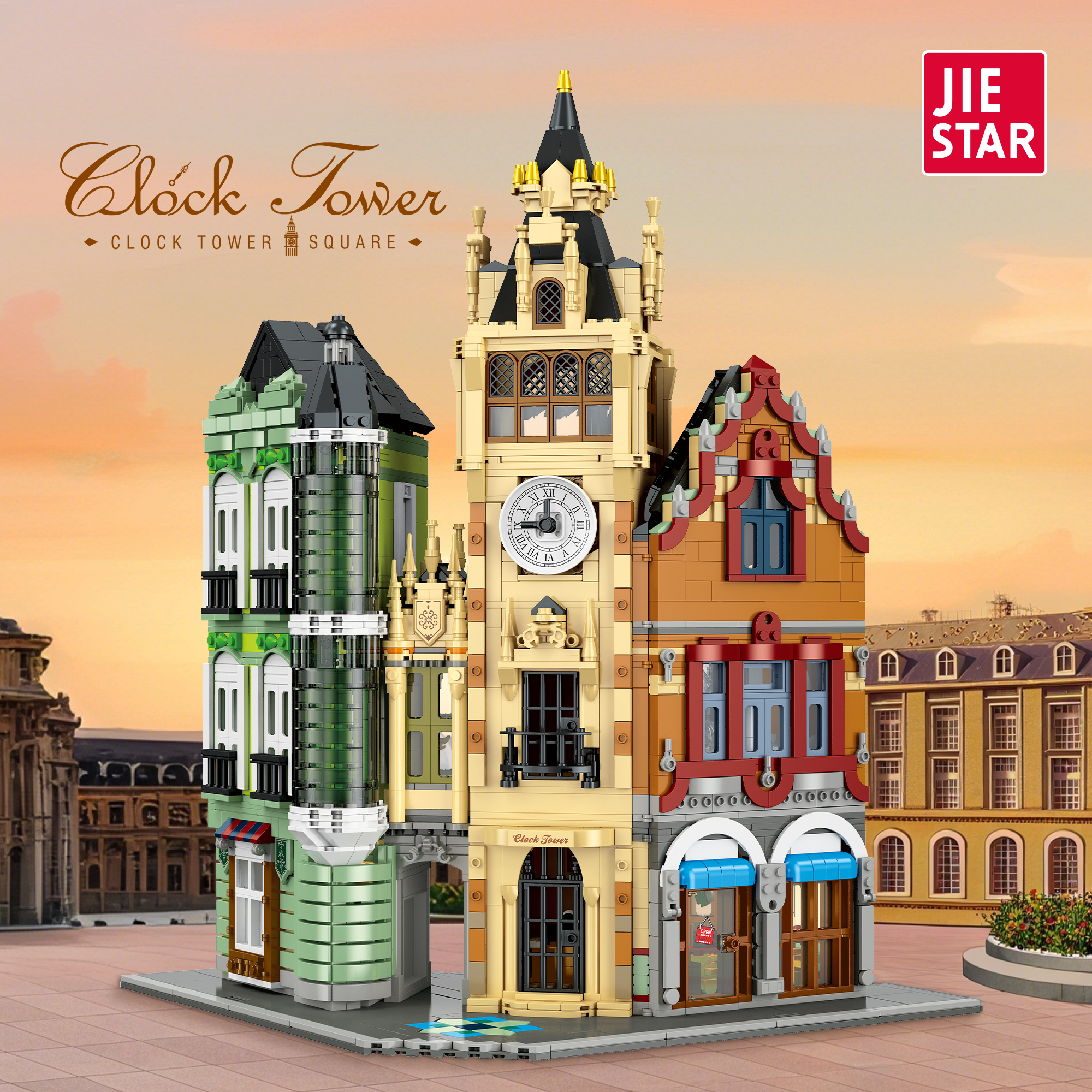 Jiestar 57026 Clock Tower House Street View Buildling Blocks Bricks Toys 3023Pcs