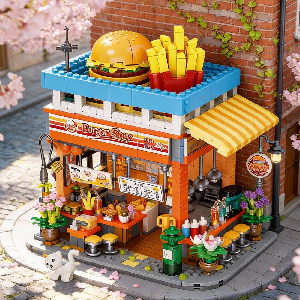 Jiestar JJ9082 Hamburger Shop House Street View Buildling Blocks Bricks Toys 1727Pcs