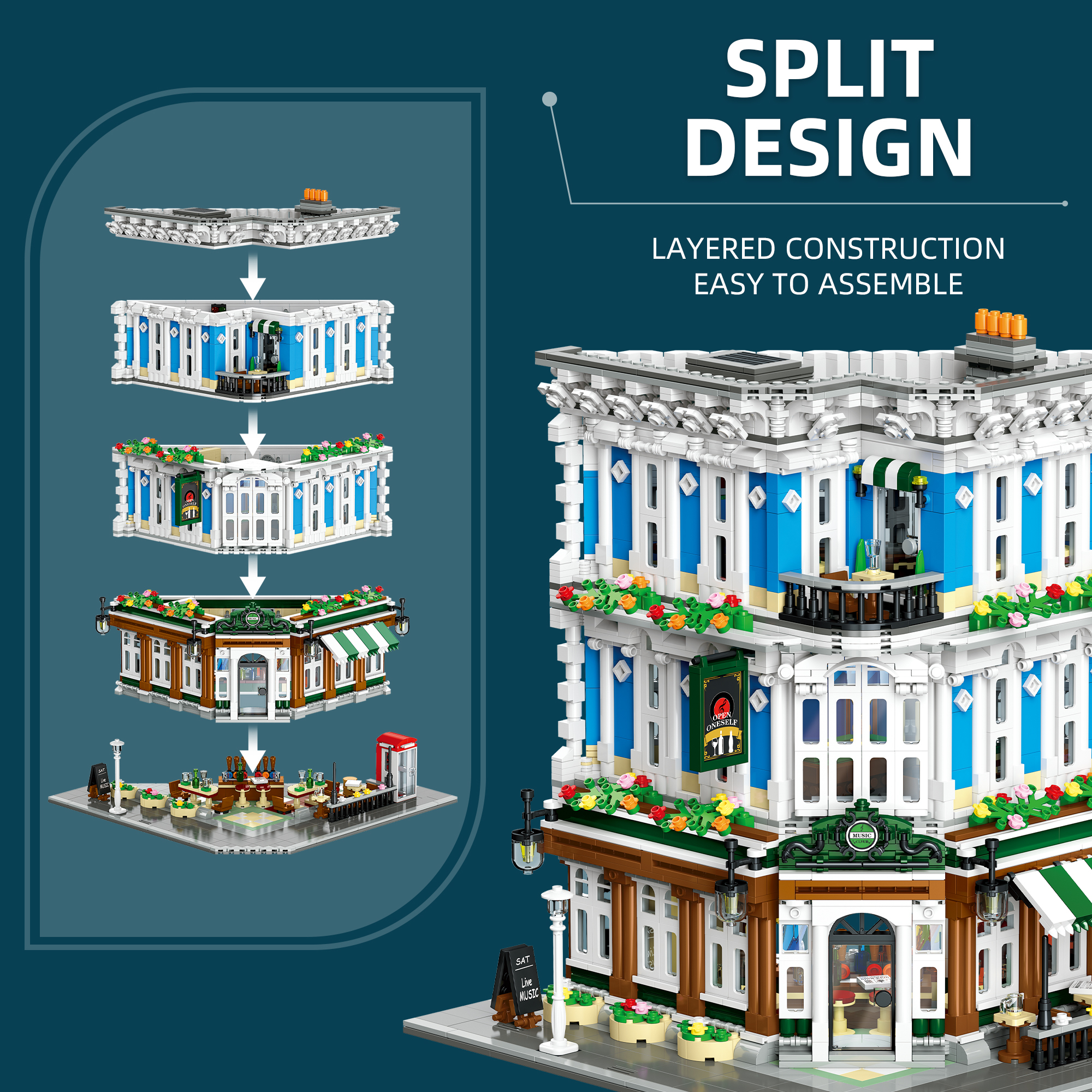 Jiestar 57029 Music Club House Street View Buildling Blocks Bricks Toys 2897PCS