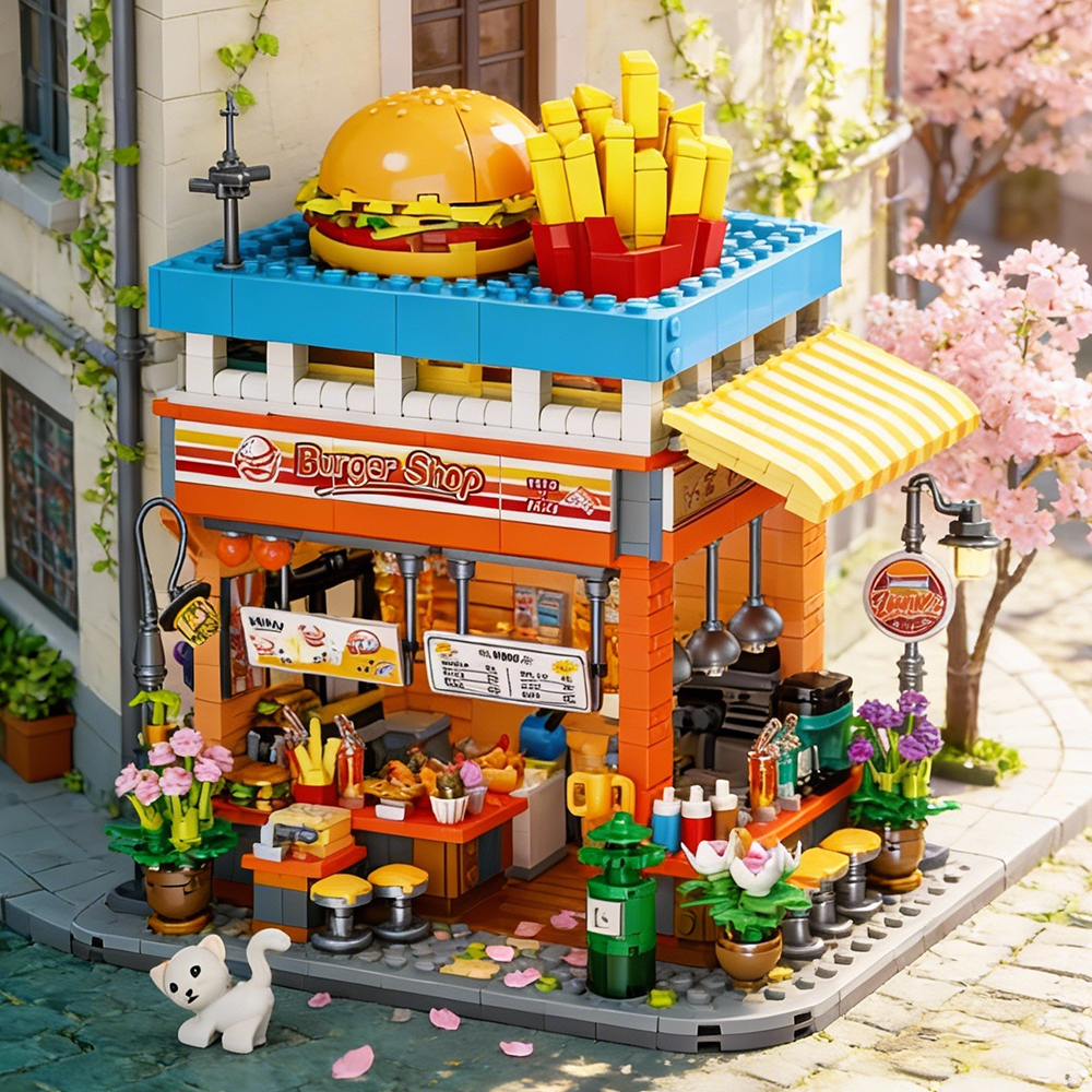 Jiestar JJ9082 Hamburger Shop House Street View Buildling Blocks Bricks Toys 1727Pcs