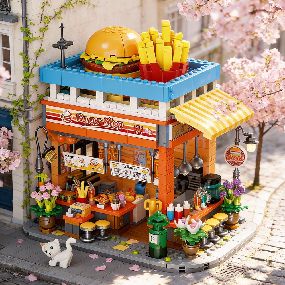 Jiestar JJ9082 Hamburger Shop House Street View Buildling Blocks Bricks Toys 1727Pcs