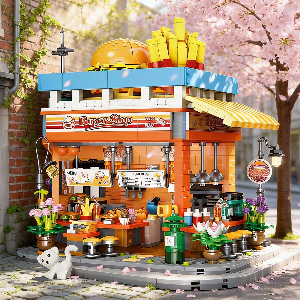 Jiestar JJ9082 Hamburger Shop House Street View Buildling Blocks Bricks Toys 1727Pcs
