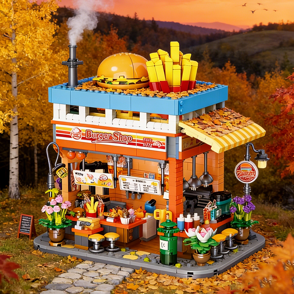 Jiestar JJ9082 Hamburger Shop House Street View Buildling Blocks Bricks Toys 1727Pcs