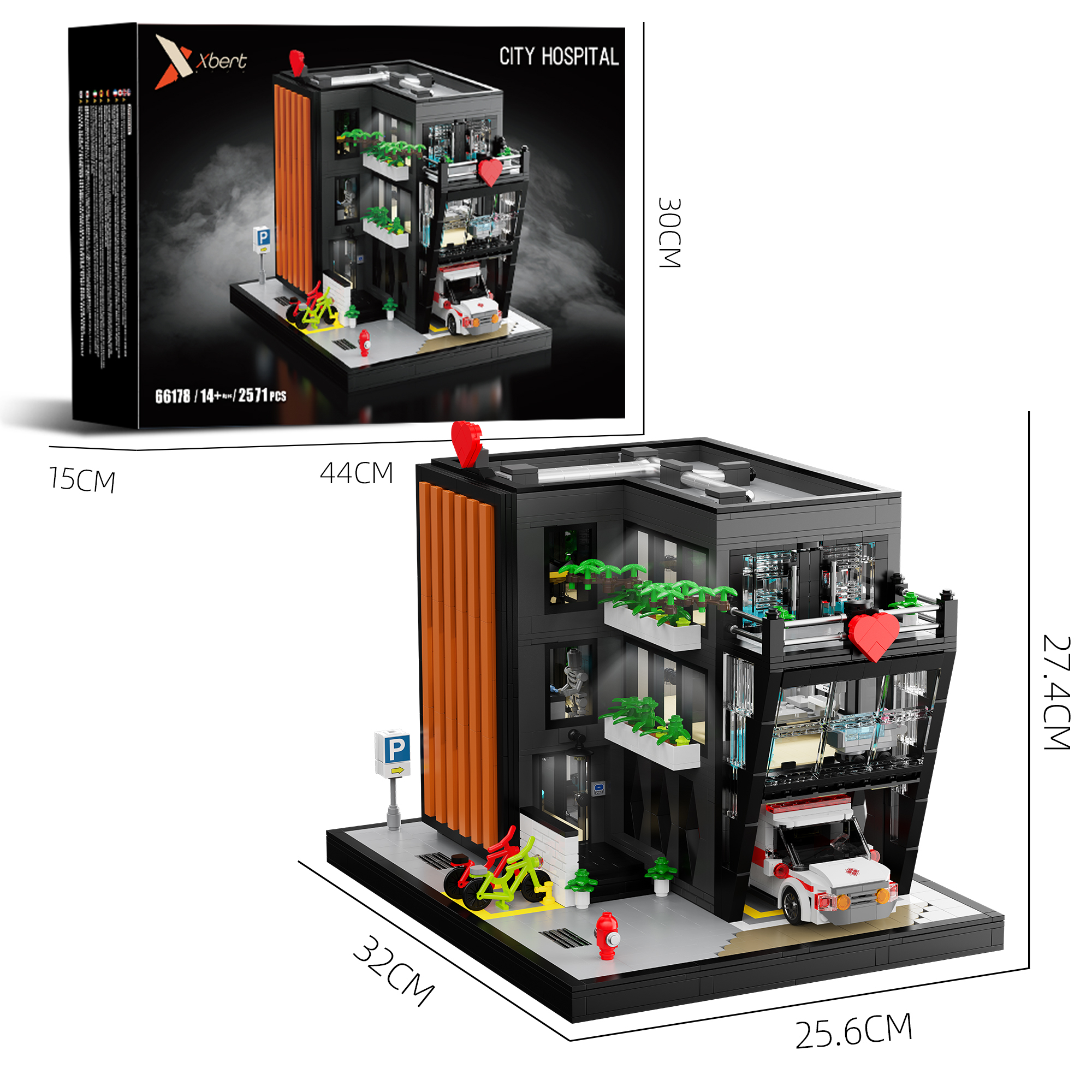 Xbert 66178 City Modern Hospital House Street View Buildling Blocks Bricks Toys 2571Pcs