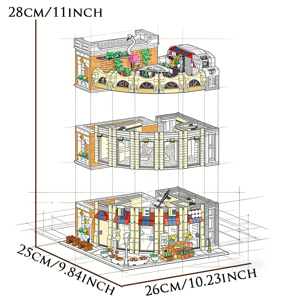 Xmork 10215 Round Corner Shop House Street View Buildling Blocks Bricks Toys 3231PCS