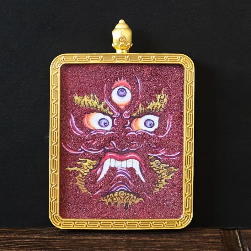 Eight Guardian Deities Cinnabar Thangka, Alloy Pendant of Life Patron Buddha