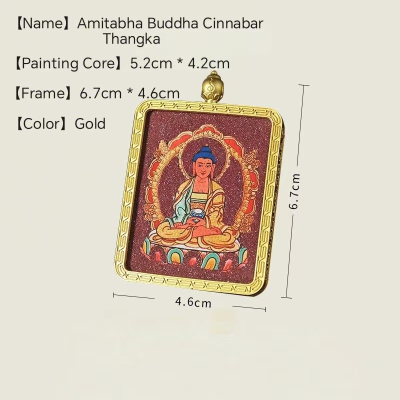 Eight Guardian Deities Cinnabar Thangka, Alloy Pendant of Life Patron Buddha