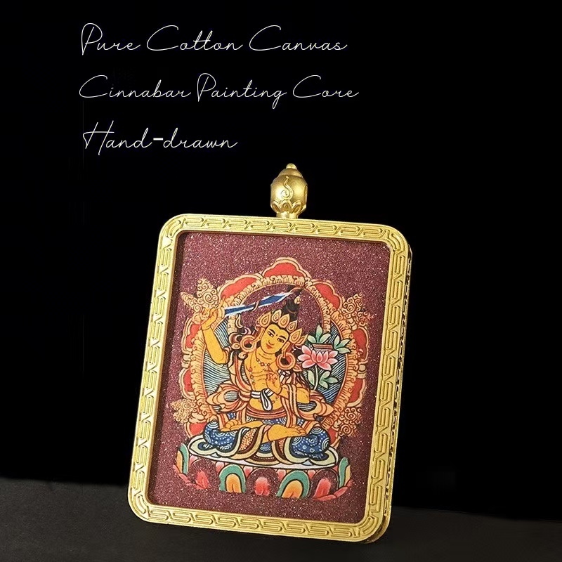 Eight Guardian Deities Cinnabar Thangka, Alloy Pendant of Life Patron Buddha