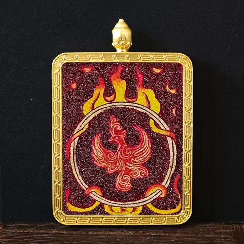 Eight Guardian Deities Cinnabar Thangka, Alloy Pendant of Life Patron Buddha
