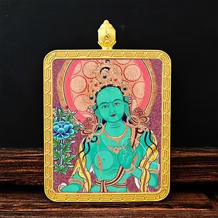 Eight Guardian Deities Cinnabar Thangka, Alloy Pendant of Life Patron Buddha