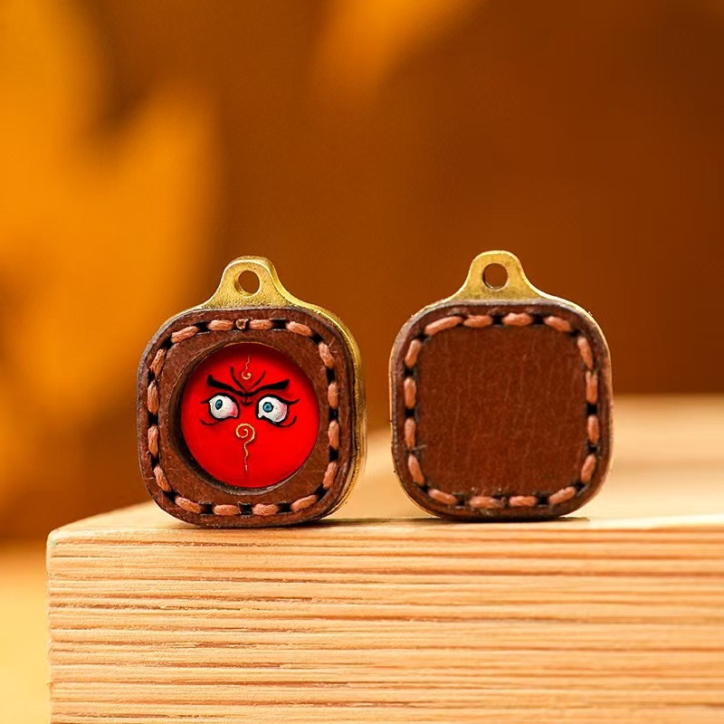 Zhakira姆 Yellow Wealth 3D Colorful Thangka Mini Tsatsa Hand-painted with Mineral Pigments Pendant Accessory (Bare Pendant)