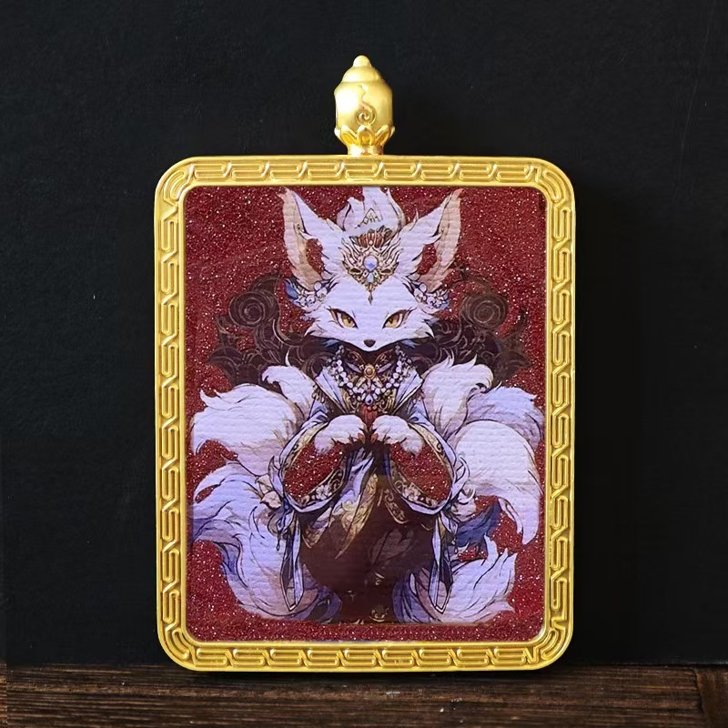 Eight Guardian Deities Cinnabar Thangka, Alloy Pendant of Life Patron Buddha