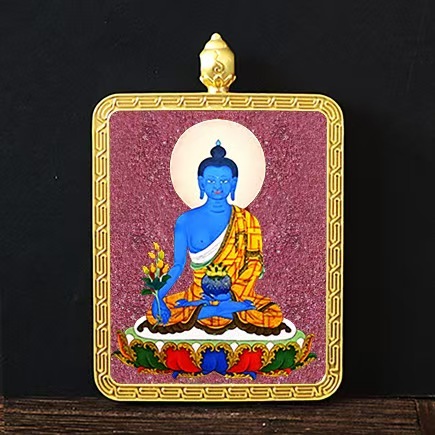 Eight Guardian Deities Cinnabar Thangka, Alloy Pendant of Life Patron Buddha