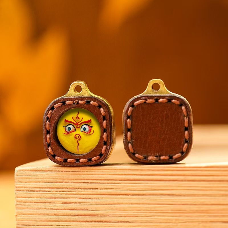 Zakyiram Yellow Wealth 3D Colorful Thangka Mini Tsatsa Hand-painted with Mineral Pigments Pendant Accessory (Bare Pendant)
