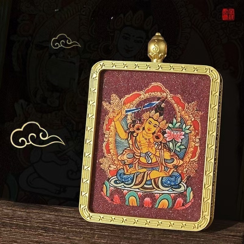 Eight Guardian Deities Cinnabar Thangka, Alloy Pendant of Life Patron Buddha