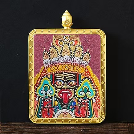 Eight Guardian Deities Cinnabar Thangka, Alloy Pendant of Life Patron Buddha