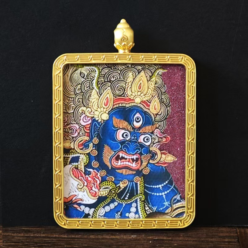 Eight Guardian Deities Cinnabar Thangka, Alloy Pendant of Life Patron Buddha