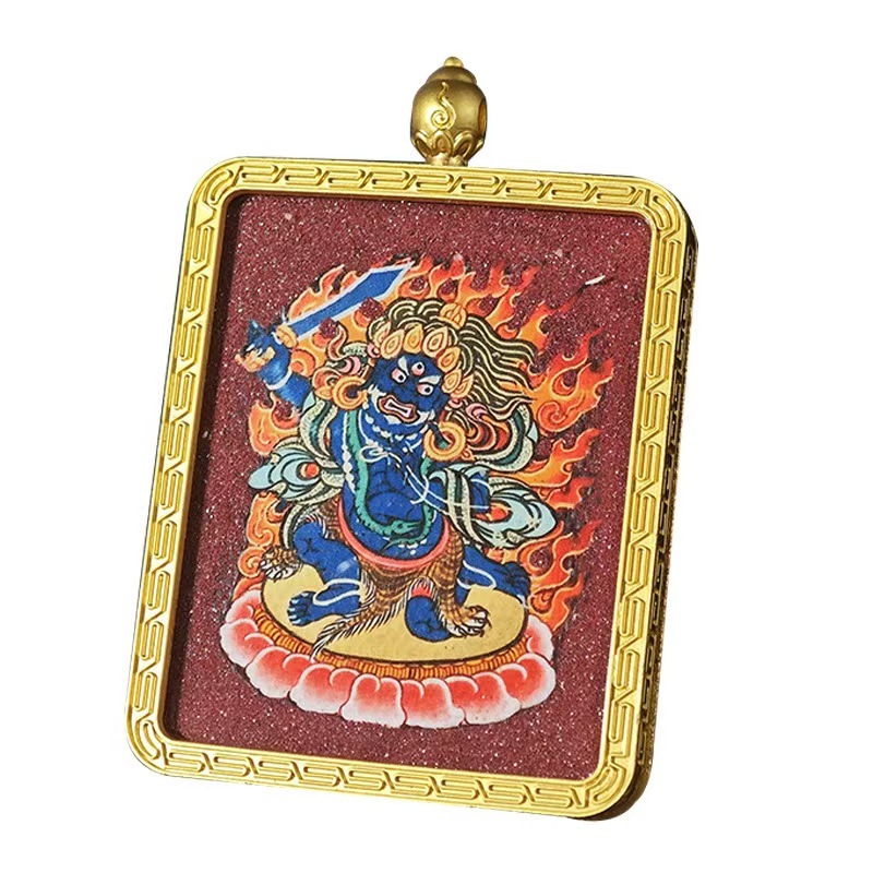 Eight Guardian Deities Cinnabar Thangka, Alloy Pendant of Life Patron Buddha