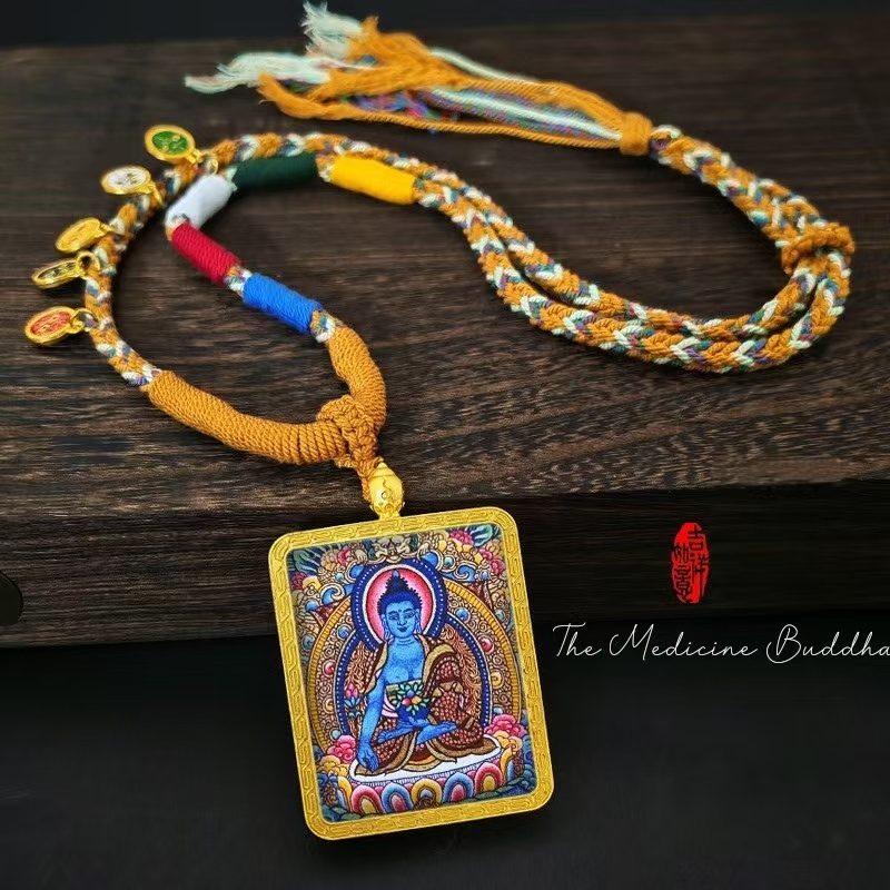 Eight Guardian Deities Cinnabar Thangka, Alloy Pendant of Life Patron Buddha