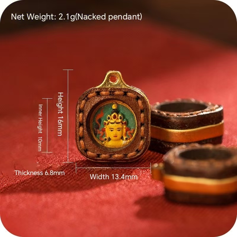 Zhakira姆 Yellow Wealth 3D Colorful Thangka Mini Tsatsa Hand-painted with Mineral Pigments Pendant Accessory (Bare Pendant)