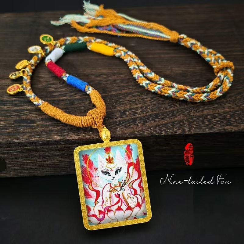 Eight Guardian Deities Cinnabar Thangka, Alloy Pendant of Life Patron Buddha