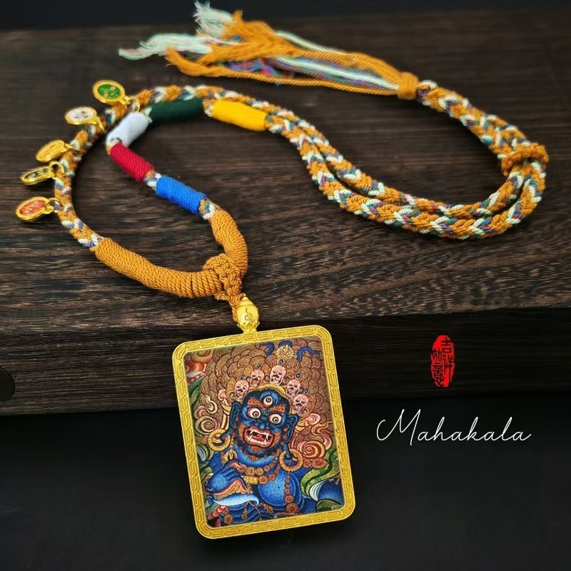 Eight Guardian Deities Cinnabar Thangka, Alloy Pendant of Life Patron Buddha