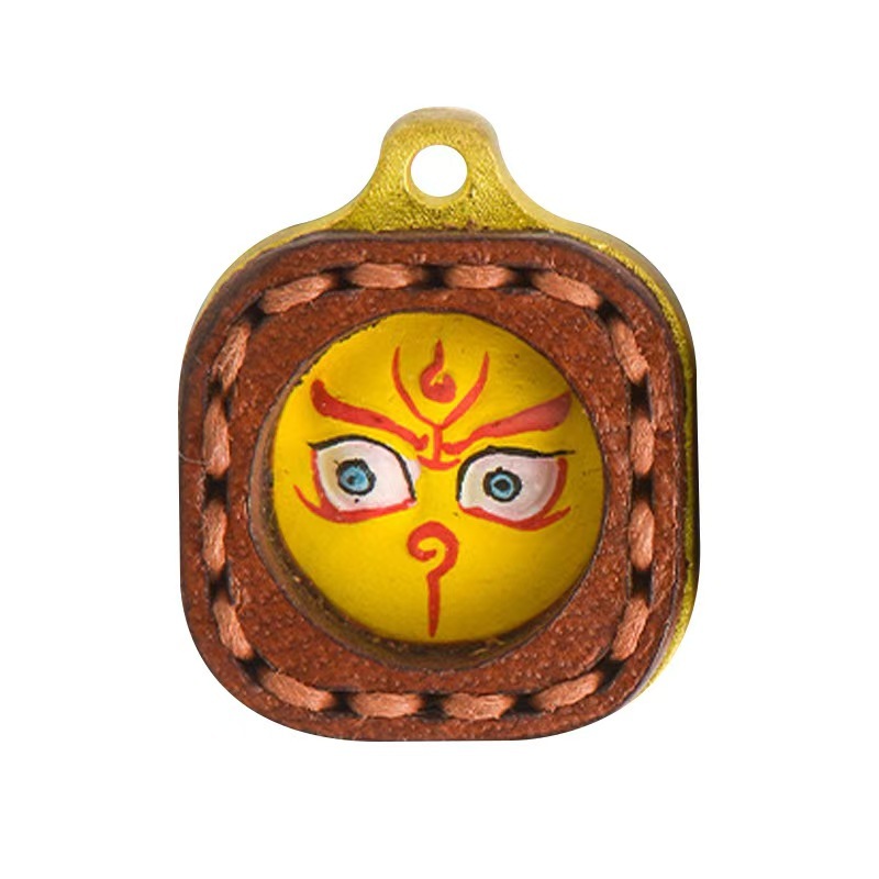 Zhakira姆 Yellow Wealth 3D Colorful Thangka Mini Tsatsa Hand-painted with Mineral Pigments Pendant Accessory (Bare Pendant)