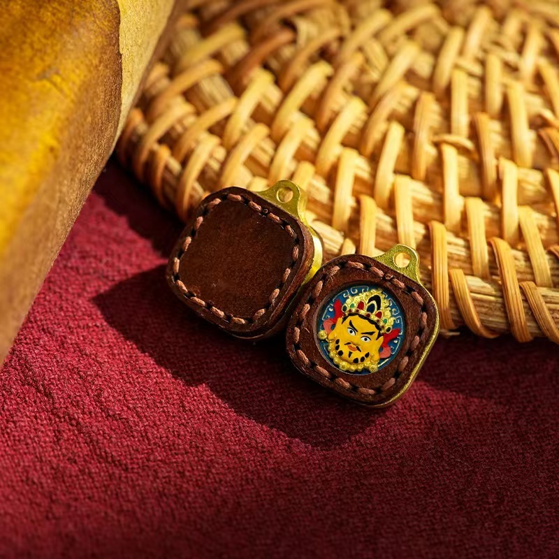 Zhakira姆 Yellow Wealth 3D Colorful Thangka Mini Tsatsa Hand-painted with Mineral Pigments Pendant Accessory (Bare Pendant)
