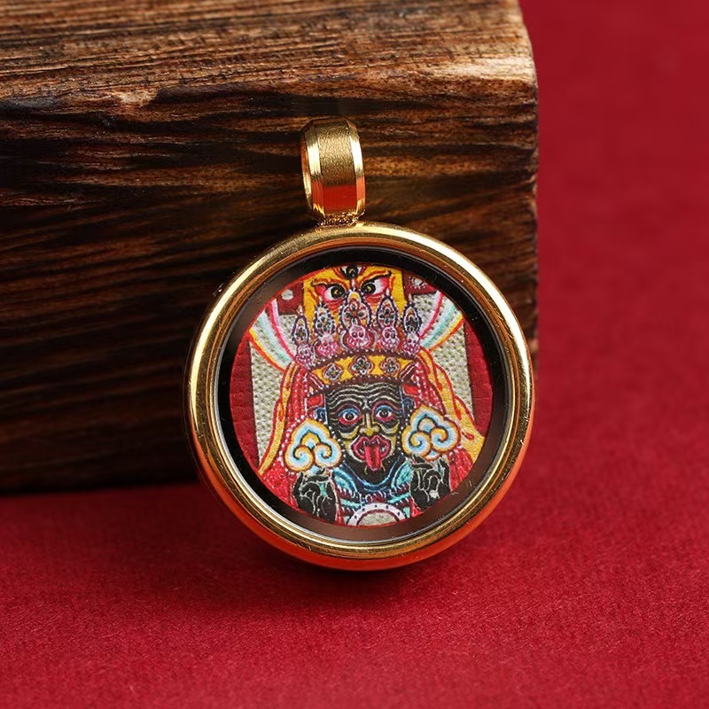 Mini Thangka of Five-Path Wealth God, Zhakylam, Small Fox, Eight Guardian Pendants