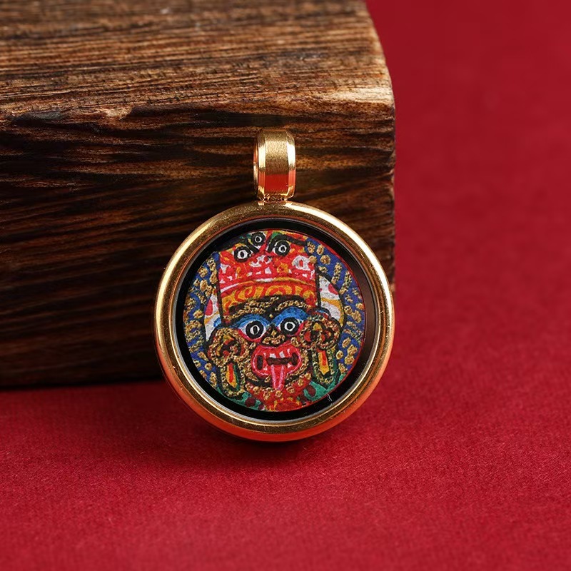 Mini Thangka of Five-Path Wealth God, Zhakylam, Small Fox, Eight Guardian Pendants