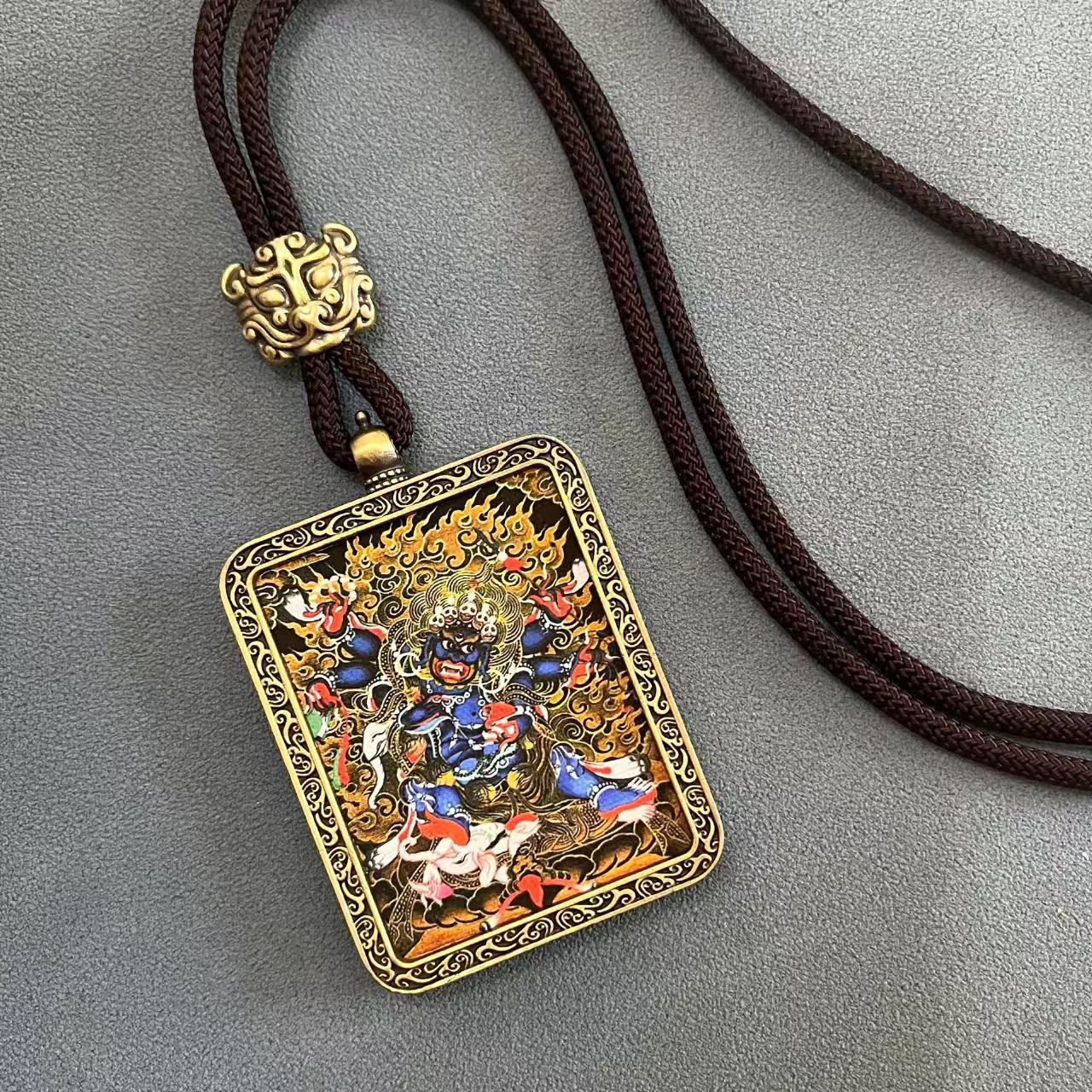 Mahakala Thangka Buddha Pendant - Xizang Thangka Pendant