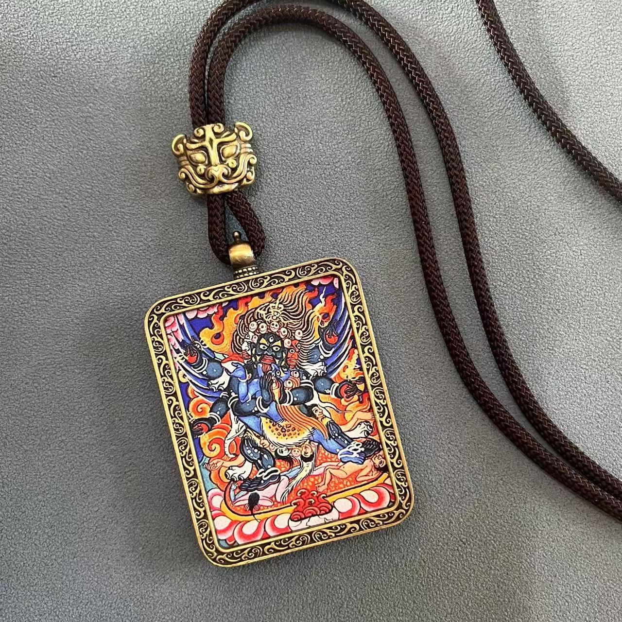 Mahakala Thangka Buddha Pendant - Xizang Thangka Pendant