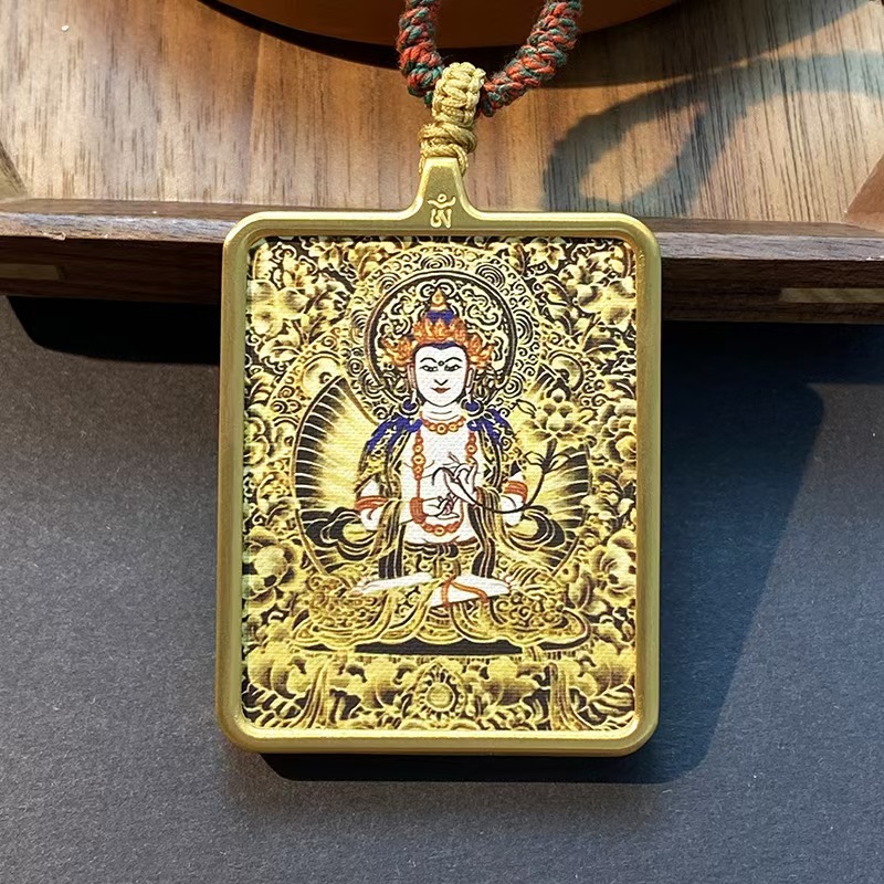 Eight Guardian Deities Hand-drawn Gold-traced Thangka, Alloy Birth-year Buddha Pendant