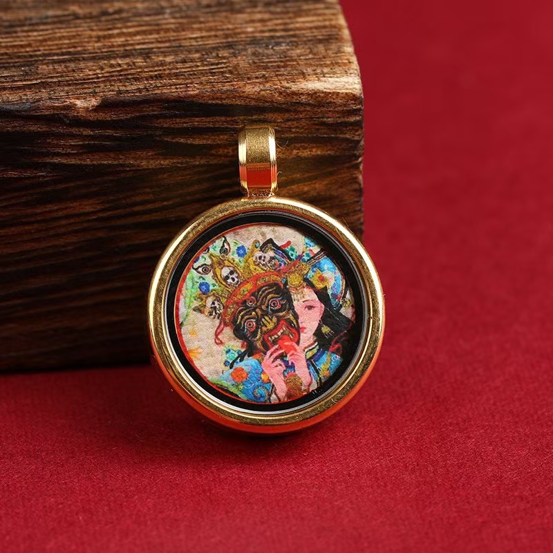 Mini Thangka of Five-Path Wealth God, Zhakylam, Small Fox, Eight Guardian Pendants