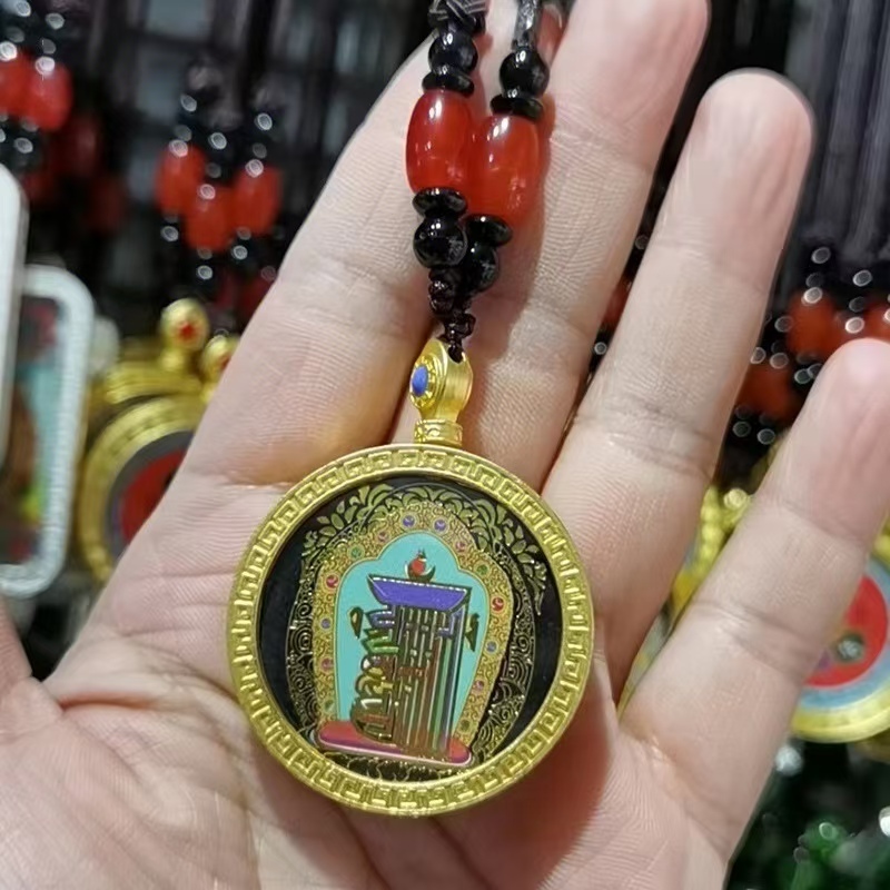 Mini Tangka Double-Sided Hand-Painted Thangka, Golden Circular